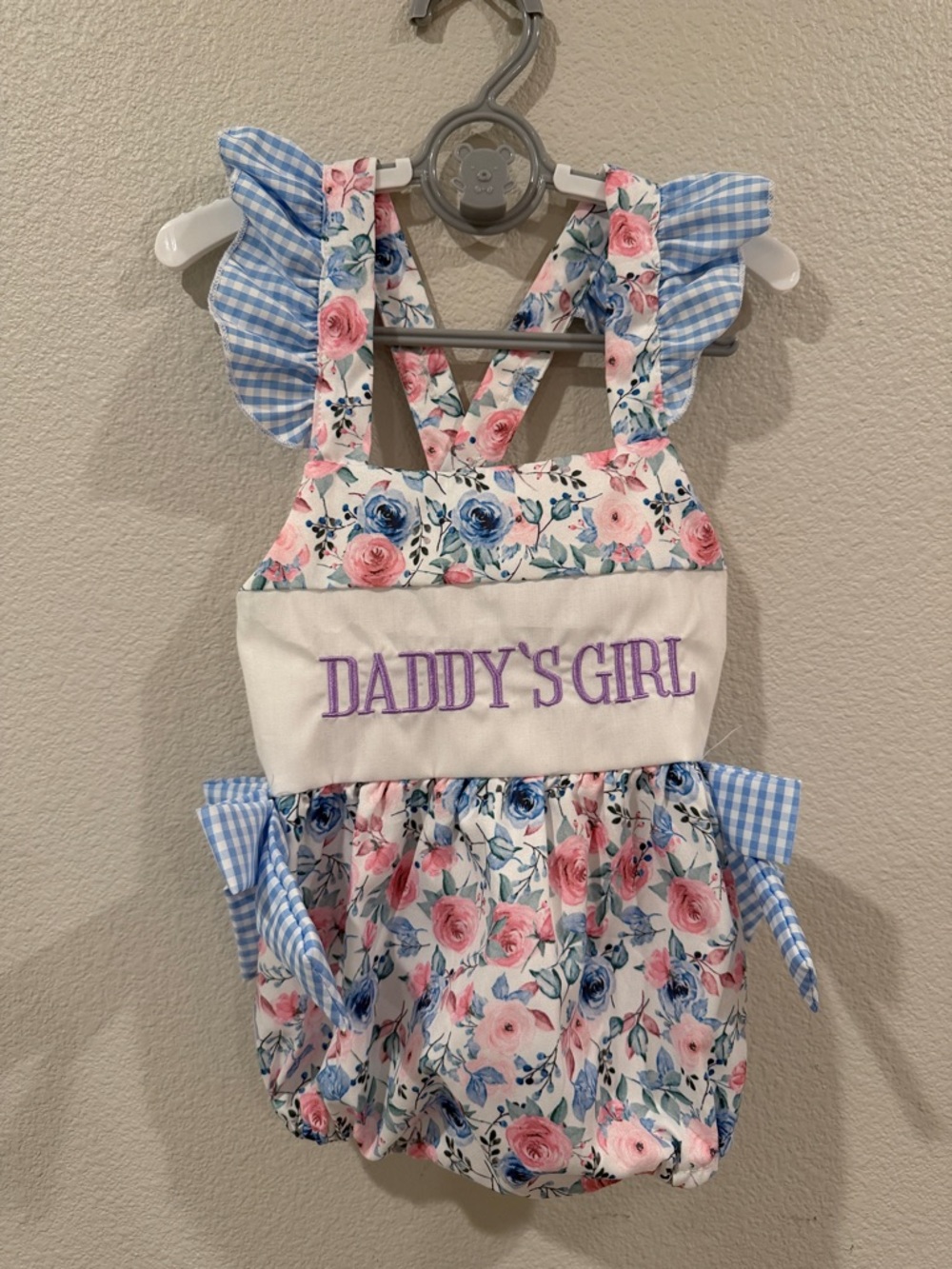 Daddy's Girl Floral Baby Girl One-Piece Romper in Blue and Pink